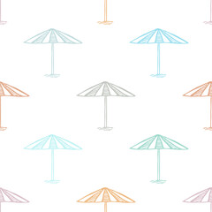 Fototapeta na wymiar Seamless pattern with hand-drawn beach umbrella icon.