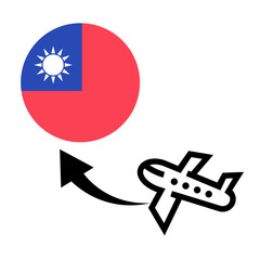Fototapeta premium Travel to Taiwan. Taiwanese flag and a plane traveling to Taiwan. Vector.