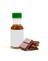 28ml chocolate glass bottle isolated on white background. Liquid glass bottle. Blank label area.