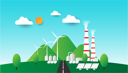 Obraz premium Design for invironment banner, with city and garden, save the planet and energy concept, paper illustration, and 3d paper. 