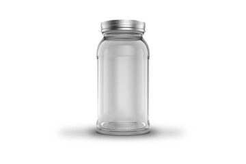 Blank glass jar for jam or honey mockup isolated on white background. 3d rendering.