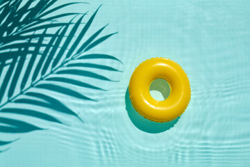 Swimming pool top view background. Water ring and palm shadows.