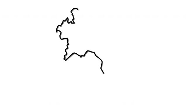 Laos map, country territory outline self drawing animation. Line art.