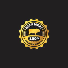 golden luxury elegant style 100 percent beef meat stamp for processed beef meat products business. vector eps 10