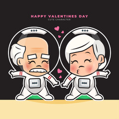 Cute cartoon character of couple elderly astronauts