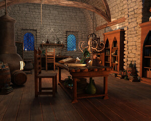 3d rendering of a fantasy alchemy lab - 512806963