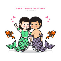 Cute cartoon character of couple mermaid