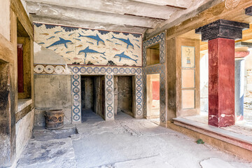 Wall painting of dolphins at Knossos palace, crete - Greece