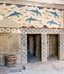 Wall painting of dolphins at Knossos palace, crete - Greece