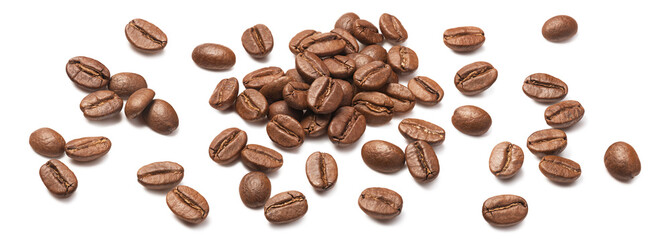 Big set of roasted coffee beans isolated on white background