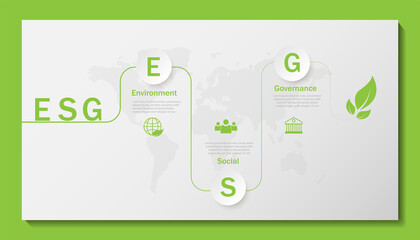 ESG infographic with icon. concept of business trend. environmental, social, and governance in sustainable and ethical business on the Network connection. with globe
on a green background.