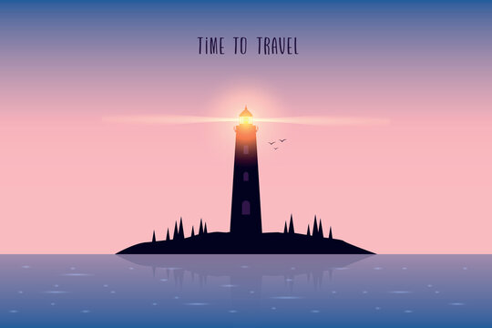 lighthouse silhouette seascape at beautiful purple sunrise