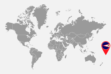 Fototapeta na wymiar Pin map with American Samoa flag on world map. Vector illustration.