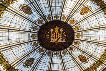 The ceiling of the Central Post Office building, also known as Edificio de Correos, and Palacio de Comunicaciones  in the city of Valencia in Spain.