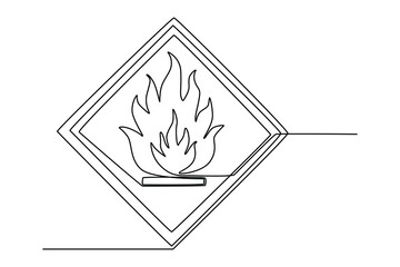 Single one line drawing flammable material on background. Suitable for product label. Label or sticker concept. Continuous line draw design graphic vector illustration. - obrazy, fototapety, plakaty