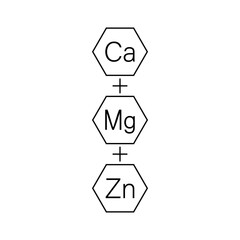 Calcium, magnesium and zinc vitamins. Ca, Mg, Zn icon and logo. Vector clipart and drawing. Isolated illustration on white background.