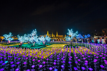 Bangkok,Thailand on May25,2019:Beautiful LED light decorations at Sanam Luang ceremonial ground,in...