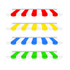 Set of striped sunshade for shops isolated on a white background