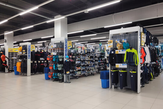 Selangor, Malaysia - 20 June 2022: Interior view of Decathlon store in Selangor, Malaysia. Decathlon S.A. is a French sporting goods retailer, it is the largest sporting goods retailer in the world.