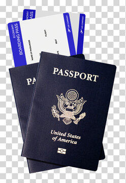 US or American Passport and boarding pass in hand including clipping path