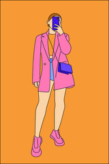 Fashion beauty is taking self photos with her mobile phone