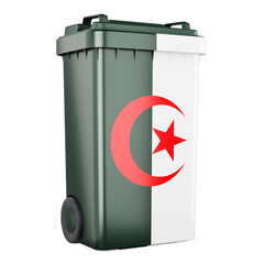 Waste container with Algerian flag, 3D rendering