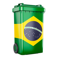 Waste container with Brazilian flag, 3D rendering