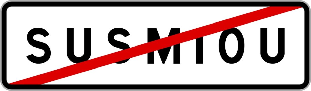 Panneau sortie ville agglom&eacute;ration Susmiou / Town exit sign Susmiou