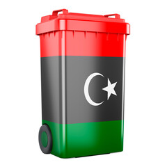 Waste container with Libyan flag, 3D rendering