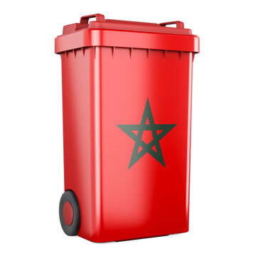 Waste container with Moroccan flag, 3D rendering