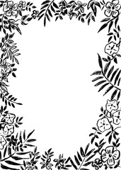 Fototapeta premium On a white background, a frame of plants and flowers in black