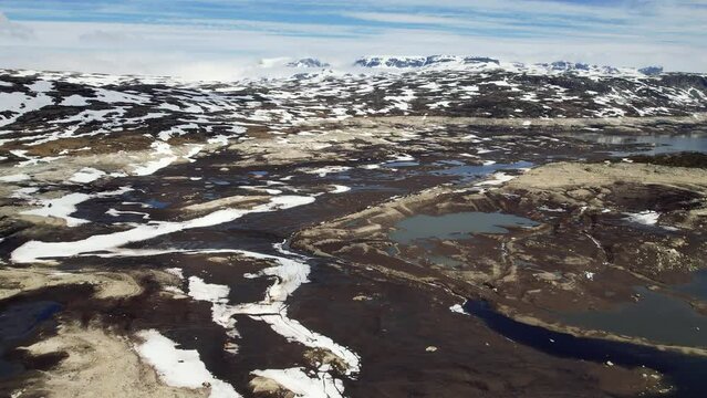 Aerial View Over Horderland Landscape In Norway Beside Sysendammen. Dolly Forward
