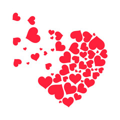 Red heart made up of many red hearts of different sizes. Vector illustration