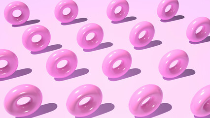 Abstract pink background of plastic donuts - 512818378