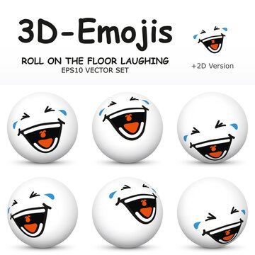 3D Emoji with ROLL ON THE FLOOR LAUGHING Facial Expressions  in 6 Different 3D Perspectives -  EPS10 Vector Collection
