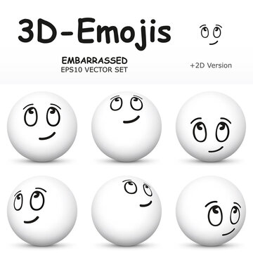 3D Emoji with EMBARRASSED Facial Expressions  in 6 Different 3D Perspectives -  EPS10 Vector Collection