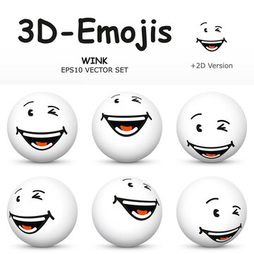 3D Emoji with LAUGHING WINK Facial Expressions  in 6 Different 3D Perspectives -  EPS10 Vector Collection