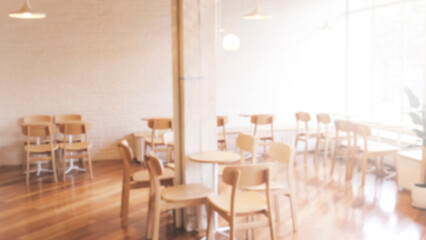 Blur or defocus white color coffee shop cafe or restaurant modern and minimal style interior with japan style. Emphy shop. use for background