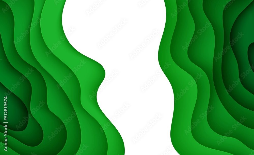 Wall mural abstract green background in paper cut style. 3d layout wallpaper cut out from cardboard. modern tem