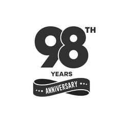 98 years anniversary logo with black color for booklet, leaflet, magazine, brochure poster, banner, web, invitation or greeting card. Vector illustrations. - obrazy, fototapety, plakaty