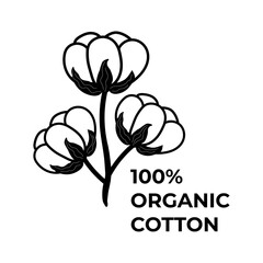 Natural Organic Cotton Liner labels and badges - Vector Icon, Sticker, Logo, Stamp, Tag Cotton Flower Isolated on White Background - Natural Cloth Logo Plants Stamp Organic Textiles