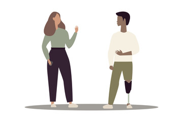 	
Vector flat illustration. The guy and the girl are talking to each other. They are discussing the news of the day. Cartoon illustration.