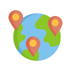 World travelling and remote work color icon vector. Color flat icon earth and location sign digital nomad