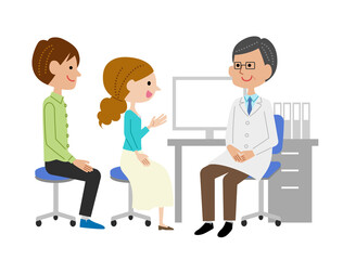 Fototapeta premium 診察室で男性医師に説明する若い夫婦