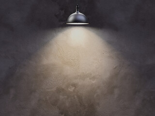 Blank Space Lamp Above Ceiling Light Illuminate Smooth Concrete Color Wall Background 3D Render