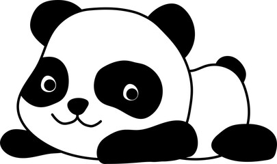 Fototapety  panda lying on its stomach and smiling with outstretched paws