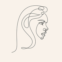 Elegant one-line sketches of a female abstract face. Drawing of a woman's face in a minimalist style. Trendy illustration for cosmetics. Continuous line Art. Fashionable minimal print. Beauty logo. Ve