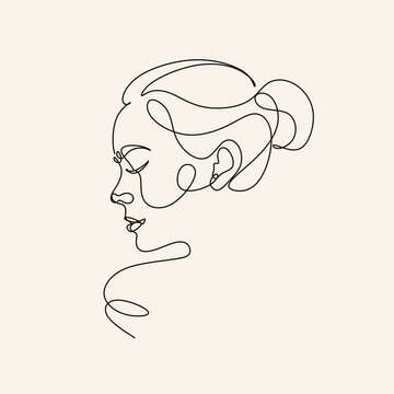 recommend clip art: Woman head vector lineart illustration. One Line style drawing.