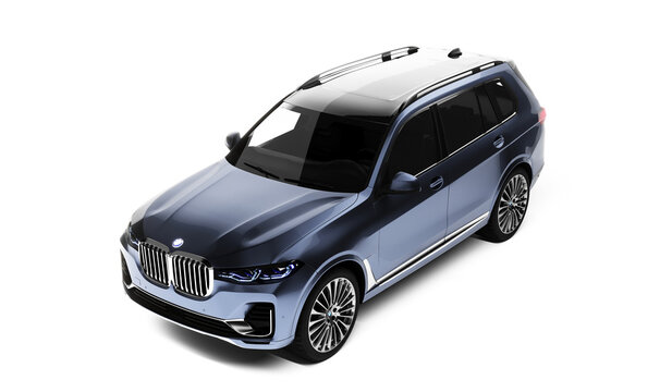 Almaty, Kazakhstan, June 2022: luxury car BMW X7 isolated on the white background. 3d render