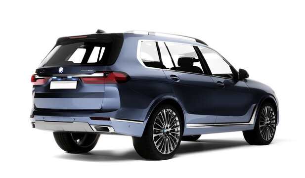 Almaty, Kazakhstan, June 2022: luxury car BMW X7 isolated on the white background. 3d render